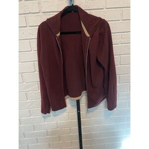 Escada Sport Cashmere Hoodie Zip Burgundy Luxury Knit Sweater M